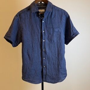 Men's Porter & Ash Short Sleeve 100% Linen Shirt - Navy | Size M